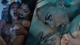 Csábító csajok ollóznak és kényeztetik egymást egy vad leszbi buliban a Parasited csatornán Natasha Nice és Kendra Sunderland főszereplésével